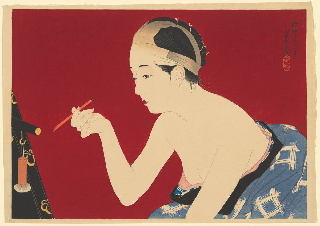 Itō_Shinsui_Pencilling_her_eyebrows_1928._Gift_of_Für_Elise_Foundation._Nihon_no_hanga_collection_collected_by_Elise_Wessels_2022.jpg