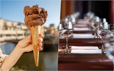 collage: cono gelato e ristorante