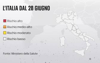 La mappa dell'Italia con i nuovi colori
