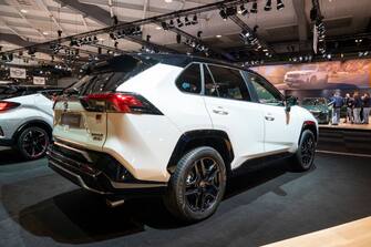 BRUSSELS, BELGIUM - JANUARY 13: Toyota RAV4 Hybrid suv at Brussels Expo on January 13, 2023 in Brussels, Belgium. (Photo by Sjoerd van der Wal/Getty Images)