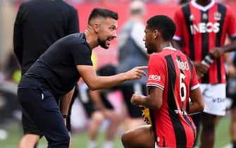 Francesco FARIOLI (Entraineur Nice OGCN) - 06 Jean-Clair TODIBO (ogcn) during the Ligue 1 Uber Eats match between Olympique Gymnaste Club Nice and Stade Brestois 29 at Allianz Riviera on October 1, 2023 in Nice, France. (Photo by Philippe Lecoeur/FEP/Icon Sport/Sipa USA)