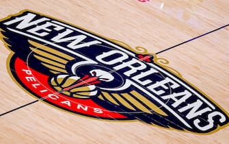 NEW ORLEANS, LA - NOV 17:  General view of the New Orleans Pelicans logo at midcourt during a NBA game between the New Orleans Pelicans and the Golden State Warriors at Smoothie King Center in New Orleans, LA on Nov 17, 2019.  (Photo by Stephen Lew/Icon Sportswire via Getty Images)