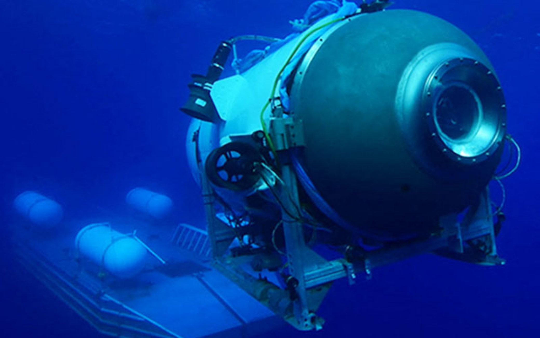 Undated handout photo shows Titan, the submersible that vanished on expedition to the Titanic wreckage. A massive search and rescue operation is under way in the mid Atlantic after a tourist submarine went missing during a dive to Titanic's wreck on Sunday. Contact with the small sub was lost about an hour and 45 minutes into its dive, the US Coast Guard said. Tour firm OceanGate said all options were being explored to rescue the five people onboard. Tickets cost $ 250,000 for an eight-day trip including dives to the wreck at a depth of 3,800m (12,500ft). Photo via ABACAPRESS.COM