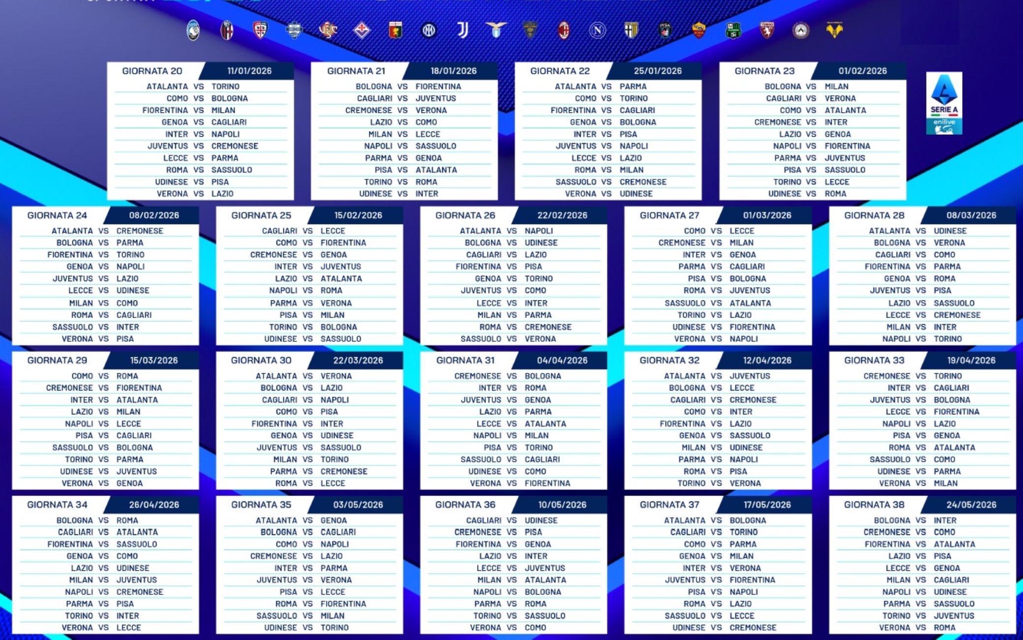 https://static.sky.it/editorialimages/da664d6071dd5770337459fc50b6617a83fade1b/skysport/it/calcio/serie-a/2025/06/06/calendario-serie-a-2025-2026-partite-giornate/serie_a_cover_2.jpg?im=Resize,width=375 Il calendario della Serie A giornata per giornata