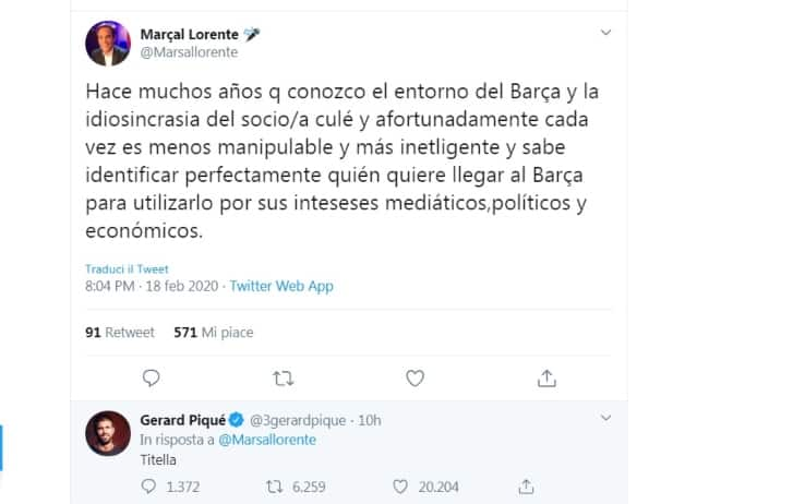 Piqué al giornalista su Twitter: "Marionetta"