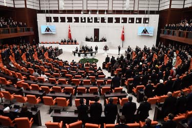 Turkish President Tayyip Erdogan took the oath of office for a new presidential term on Saturday after winning re-election last weekend, extending his rule into a third decade in a ceremony at the parliament in Ankara. Turkey, on June 03, 2023. Photo by Depo Photos/ABACAPRESS.COM