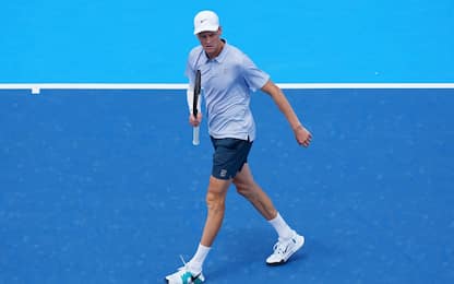 MASON, OHIO - AUGUST 09: Jannik Sinner of Italy reacts after winning a game during the match against Daniel Elahi Galán of Colombia during Day 3 of the Cincinnati Open at the Lindner Family Tennis Center on August 09, 2025 in Mason, Ohio. (Photo by Dylan Buell/Getty Images)