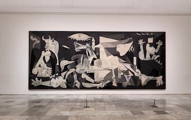 MADRID, SPAIN - JUNE 03: (EDITORIAL USE ONLY) A general view of 'Guernica' by Pablo Picasso at the Reina Sofia Museum during a press preview before its reopening to the public, during the coronavirus (COVID-19) pandemic on June 03, 2020, in Madrid, Spain.  (Photo by Carlos Alvarez/Getty Images)