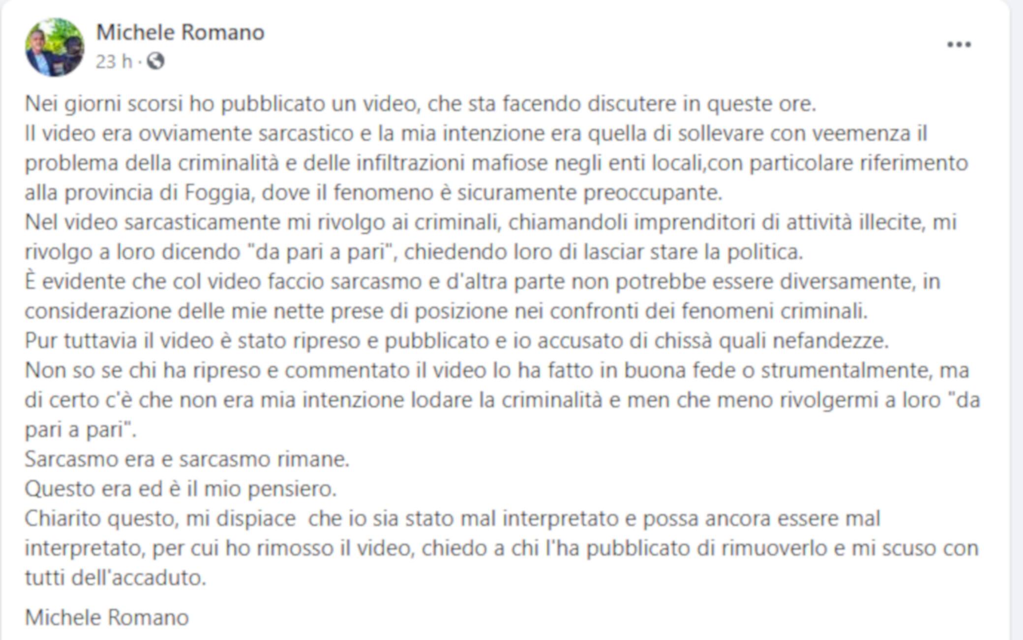 Elezioni comunali Cerignola 2021 Michele Romano si scusa per il