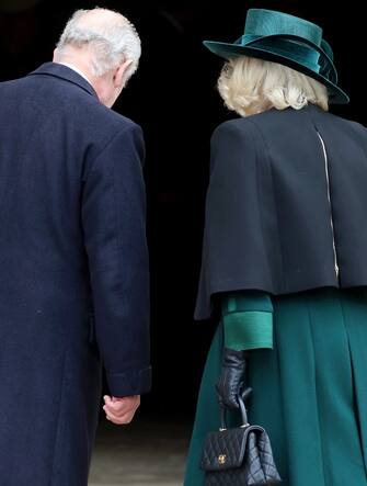 WINDSOR, ENGLAND - MARCH 31: King Charles III and Queen Camilla attend the Easter Mattins Service at Windsor Castle on March 31, 2024 in Windsor, England. (Photo by Chris Jackson/Getty Images)