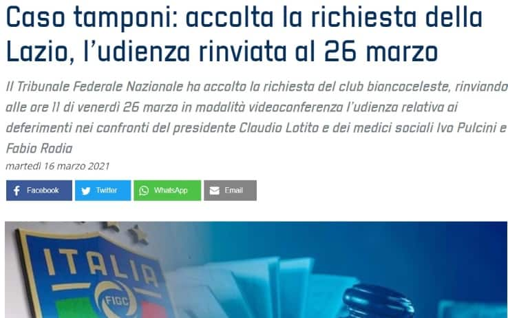 La notizia sul sito della Figc