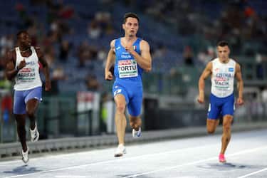 ROME, ITALY - JUNE 09: Filippo Tortu of Team Italy competes in the Men's 200 Metres Semi-Final 3 on day three of the 26th European Athletics Championships - Rome 2024 at Stadio Olimpico on June 09, 2024 in Rome, Italy.  (Photo by Michael Steele/Getty Images)