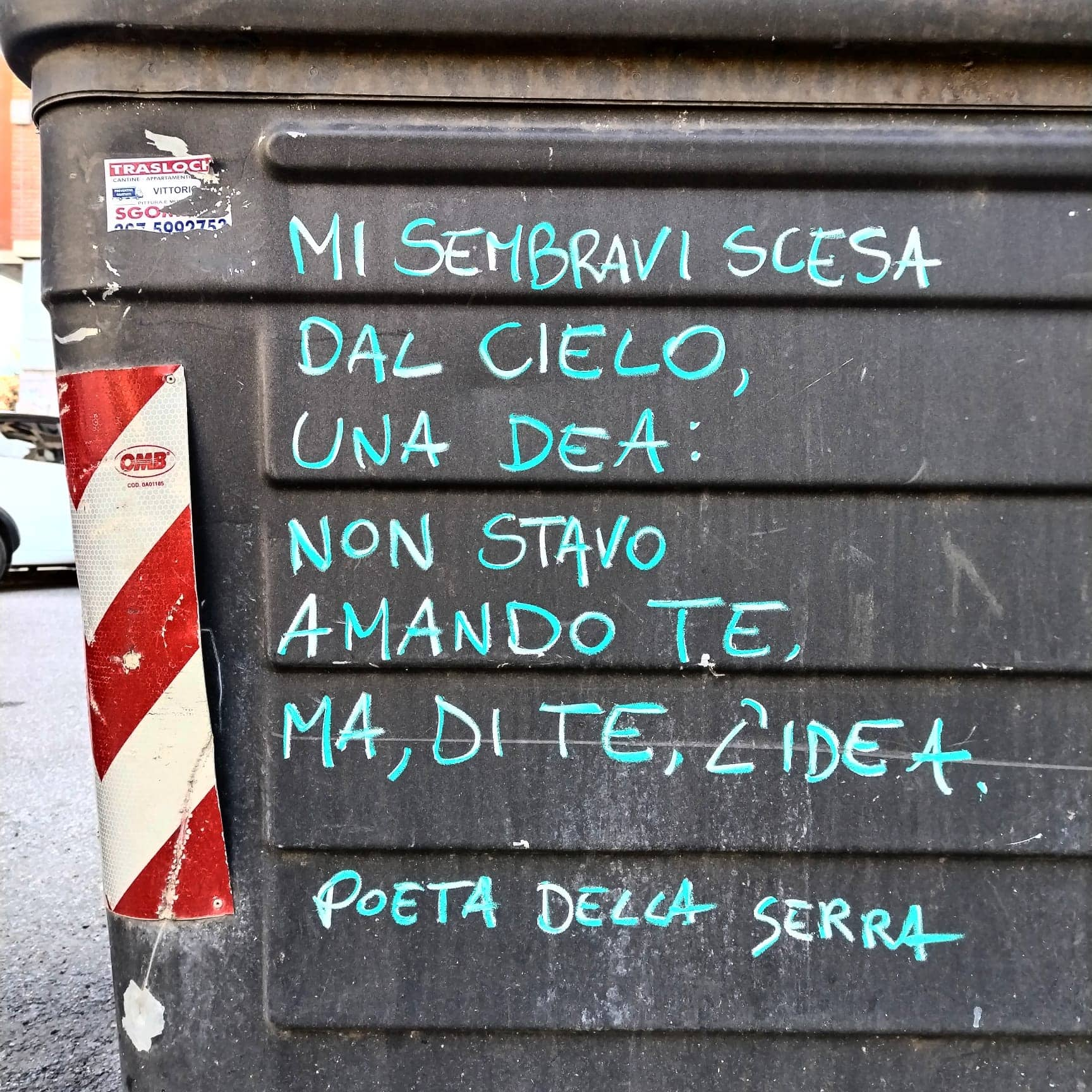 poesia di Poeta della Serra su cassonetto Roma