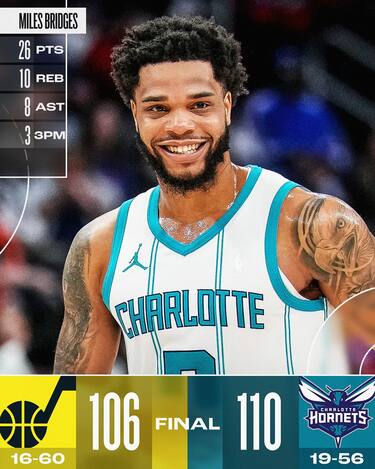CHARLOTTE HORNETS-UTAH JAZZ 110-106
