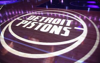 DETROIT, MI - OCTOBER 8:  a general view of the Detroit Pistons logo during the game against the Brooklyn Nets  during a pre-season game on October 8, 2018 at Little Caesars Arena in Detroit, Michigan. NOTE TO USER: User expressly acknowledges and agrees that, by downloading and/or using this photograph, User is consenting to the terms and conditions of the Getty Images License Agreement. Mandatory Copyright Notice: Copyright 2018 NBAE (Photo by Chris Schwegler/NBAE via Getty Images)