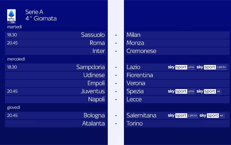 Calendario 4^ giornata