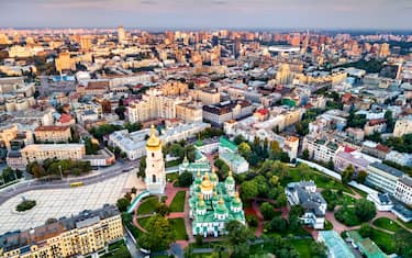 Aerial view of Saint Sophia Cathedral in Kyiv, Ukraine before the war with Russia