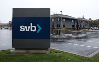 SANTA CLARA, CALIFORNIA - MARCH 10: A sign is posted in front of the Silicon Valley Bank (SVB) headquarters on March 10, 2023 in Santa Clara, California. Silicon Valley Bank was shut down on Friday morning by California regulators and was put in control of the U.S. Federal Deposit Insurance Corporation. Prior to being shut down by regulators, shares of SVB were halted Friday morning after falling more than 60% in premarket trading following a 60% declined on Thursday when the bank sold off a portfolio of US Treasuries and $1.75 billion in shares to cover  declining customer deposits. (Photo by Justin Sullivan/Getty Images)