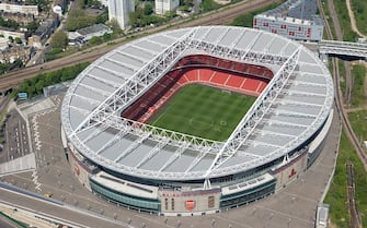 Emirates Stadium, London, 2008. Aerial view. Opened in July 2006 as the replacement for Arsenal Football Club's historic home at Highbury, this 60,000 all-seater stadium is located at Ashburton Grove, Holloway. Artist: Historic England Staff Photographer. (Photo by English Heritage/Heritage Images/Getty Images)
