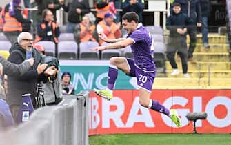 Fiorentina's foward Andrea Belotti celebrate after scoring a goal during the Serie A soccer match ACF Fiorentina vs Frosinone Calcio at Artemio Franchi Stadium in Florence, Italy, 11 February  2024
ANSA/CLAUDIO GIOVANNINI