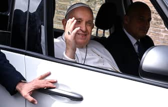 Pope Francis arrives at the Vatican after being discharged today from the Gemelli hospital, Rome, Italy, 1 April 2023. ANSA/RICCARDO ANTIMIANI