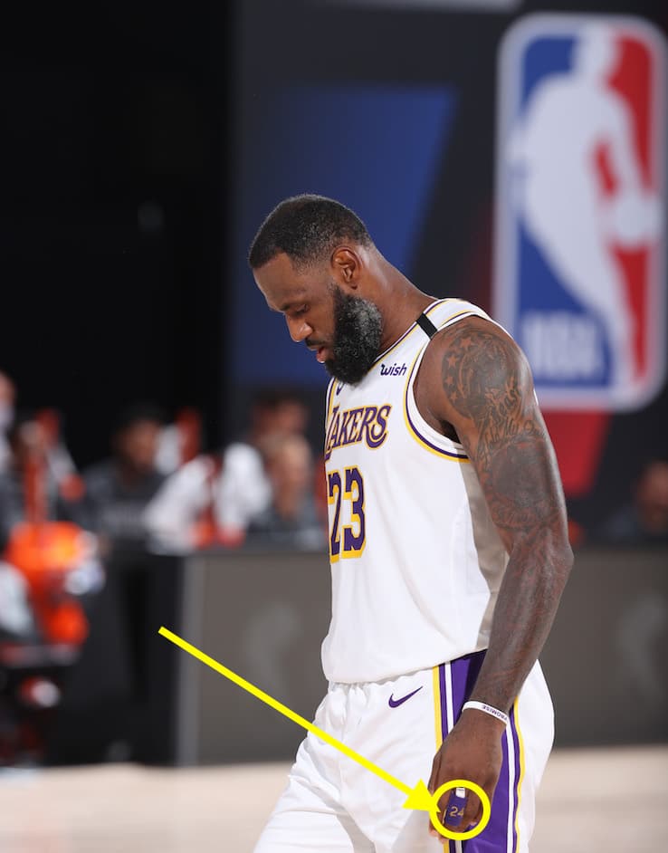 Orlando, FL - JULY 23: LeBron James #23 of the Los Angeles Lakers looks on during a scrimmage against the Dallas Mavericks on July 23, 2020 at Visa Athletic Center at ESPN Wide World of Sports in Orlando, Florida. NOTE TO USER: User expressly acknowledges and agrees that, by downloading and/or using this Photograph, user is consenting to the terms and conditions of the Getty Images License Agreement. Mandatory Copyright Notice: Copyright 2020 NBAE (Photo by David Sherman/NBAE via Getty Images)