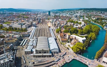 Aerial view of Zurich Mainstation, Switzerland on August 30 2017.
