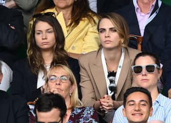 LONDON, ENGLAND - JULY 10: Minke and Cara Delevingne attend day eight of the Wimbledon Tennis Championships at All England Lawn Tennis and Croquet Club on July 10, 2023 in London, England. (Photo by Karwai Tang/WireImage)