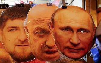 maschere di Kadyrov, Prigozhin e Putin