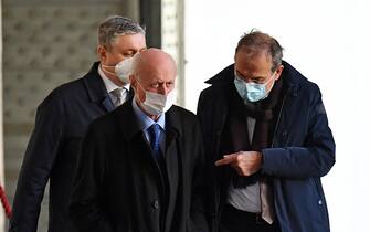 Gruppo Misto (Mixed Group) members of the Chamber of Deputies Bruno Tabacci (L) and Manfred Schullian (R) arrive for a meeting with Italian President Sergio Mattarella at the Quirinale Palace for the first round of formal political consultations following the resignation of Prime Minister Giuseppe Conte, in Rome, Italy, 28 January 2021. ANSA/POOL/ETTORE FERRARI