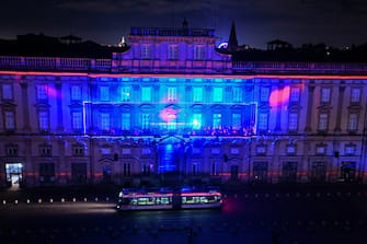 This photograph taken on December 6, 2023 shows the city of Lyon illuminated for the preview of the Festival of Lights (Fete des Lumieres), in Lyon, central eastern France. The Festival of Lights (Fete des Lumieres) is marked each year on December 8, since 1852, on the Feast of the Immaculate Conception, after the city was spared by the plague of 1643. (Photo by OLIVIER CHASSIGNOLE / AFP) / RESTRICTED TO EDITORIAL USE - TO ILLUSTRATE THE EVENT AS SPECIFIED IN THE CAPTION (Photo by OLIVIER CHASSIGNOLE/AFP via Getty Images)