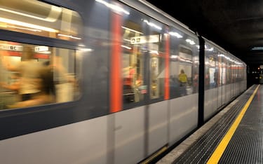 View of a subway in motion in Milan, Italy.