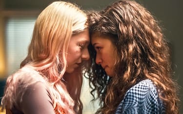 USA. Zendaya and Hunter Schafer in the (C)HBO series: Euphoria (2019). Plot: A look at life for a group of high school students as they grapple with issues of drugs, sex, and violence.  Ref: LMK106-J6905-030221 Supplied by LMKMEDIA. Editorial Only. Landmark Media is not the copyright owner of these Film or TV stills but provides a service only for recognised Media outlets. pictures@lmkmedia.com
