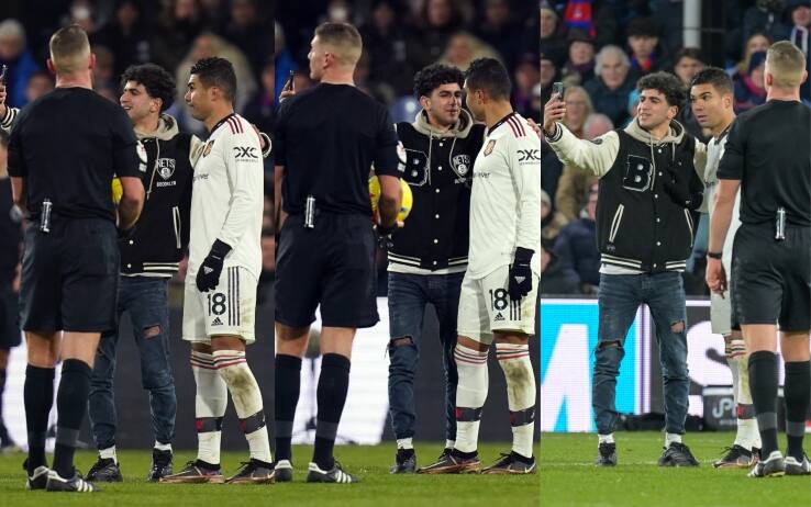 La sequenza del selfie di Casemiro con il tifoso durante il match 