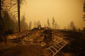 Property and homes razed by a wildfire in Celista, British Columbia, Canada, on Saturday, Aug. 19, 2023. Record-breaking wildfires in Canada, which have already scorched an area larger than Greece, are heading toward key population centers, forcing tens of thousands to evacuate. Photographer: Cole Burston/Bloomberg via Getty Images