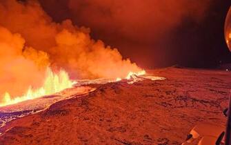 epa11036634 A handout photo made available by the Icelandic Met Office shows a volcanic eruption that began, north of Grindavik, on the Reykjanes peninsula, in Iceland, late 18 December 2023 (issued 19 December 2023). An evacuation order for the population of Grindavik was issued early this year on 10 November 2023 following seismic activity and indications of considerable magma movement in the area.  EPA/ICELANDIC MET OFFICE / HANDOUT BEST QUALITY AVAILABLE HANDOUT EDITORIAL USE ONLY/NO SALES HANDOUT EDITORIAL USE ONLY/NO SALES