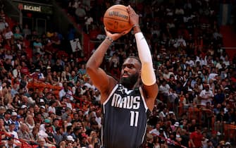 MIAMI, FL - APRIL 1: Tim Hardaway Jr. #11 of the Dallas Mavericks shoots a free throw during the game against the Miami Heat on April 1, 2023 at Miami-Dade Arena in Miami, Florida. NOTE TO USER: User expressly acknowledges and agrees that, by downloading and or using this Photograph, user is consenting to the terms and conditions of the Getty Images License Agreement. Mandatory Copyright Notice: Copyright 2023 NBAE (Photo by Issac Baldizon/NBAE via Getty Images)