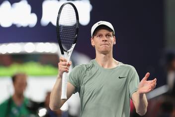 SHANGHAI, CHINA - OCTOBER 12:  Jannik Sinner of Italy celebrate after winning the Men's Singles semifinals match against Tomas Machac of the Czech Republic on Day 13 of 2024  Shanghai Rolex Masters at Qi Zhong Tennis Centre on October 12, 2024 in Shanghai, China. (Photo by Lintao Zhang/Getty Images)