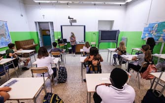 Inizio nuovo anno scolastico all  Istituto Comprensivo Parco della Vittoria sede Col di Lana, Roma, 14 Settembre 2020. ANSA/GIUSEPPE LAMI