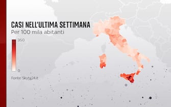 I casi nell'ultima settimana in Italia per 100mila abitanti