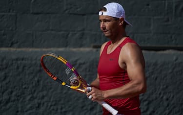 BARCELONA, SPAIN - APRIL 13: Rafael Nadal of Spain looks on during training session at Barcelona Open Banc Sabadell 2024 at Real Club De Tenis Barcelona on April 13, 2024 in Barcelona, Spain. (Photo by Pedro Salado/Getty Images)