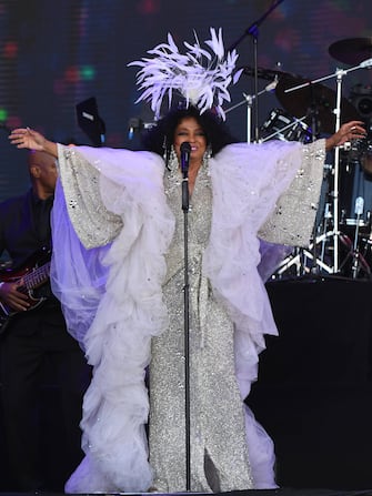 Diana Ross seen performing live during day five of Glastonbury Festival at Worthy Farm, Pilton on June 26, 2022 in Glastonbury, England.