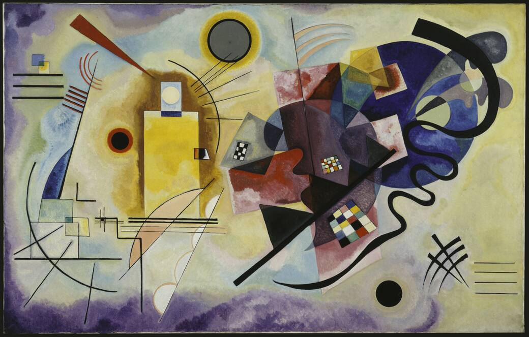 Vassily Kandinsky, Gelb-Rot-Blau (Jaune-rouge-bleu), 1925. Huile sur toile, 128x201,5 cm. Donation Nina Kandinsky, 1976. Centre Pompidou, Parigi, Musée national d’art moderne – Centre de création industrielle