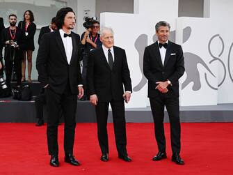 Venezia, 80th Venice Film Festival 2023 . Serata 2 - red carpet del film Ferrari - Nella foto: Adam Driver, Michael Mann e Patrick Dempsey