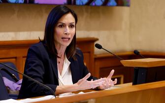 Mara Carfagna durante la conferenza stampa di presentazione delle proposte di Azione sulla riforma costituzionale, Roma, 06 febbraio 2023. 
ANSA/FABIO FRUSTACI