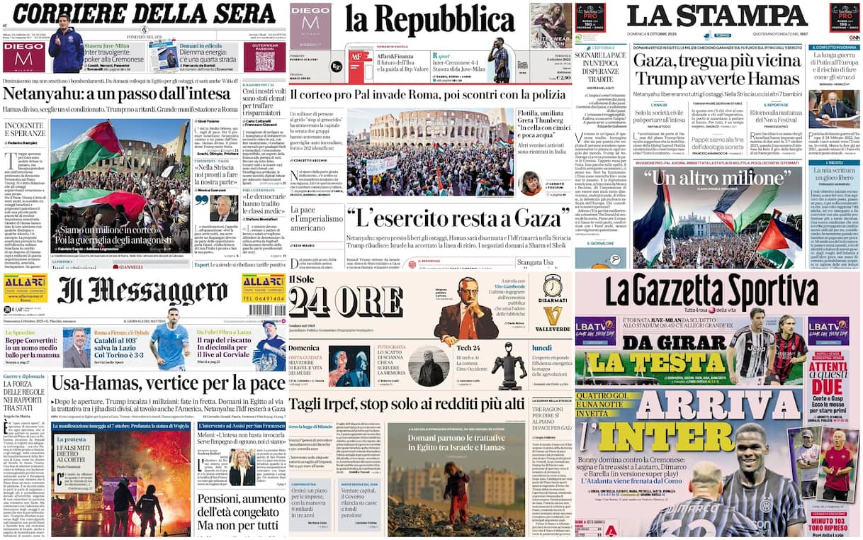 le prime pagine dei quotidiani di oggi 5 ottobre la rassegna stampa di sky tg24