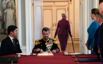 epa11076149 Denmark's Queen Margrethe (C-R) leaves the Council of State meeting after signing a declaration of abdication at Christiansborg Castle in Copenhagen, Denmark, 14 January 2024. Denmark's Queen Margrethe II announced in her New Year's speech on 31 December 2023 that she would abdicate on 14 January 2024, the 52nd anniversary of her accession to the throne. Her eldest son, Crown Prince Frederik, is set to succeed his mother on the Danish throne as King Frederik X. His son, Prince Christian, will become the new Crown Prince of Denmark following his father's coronation.  EPA/MADS CLAUS RASMUSSEN DENMARK OUT