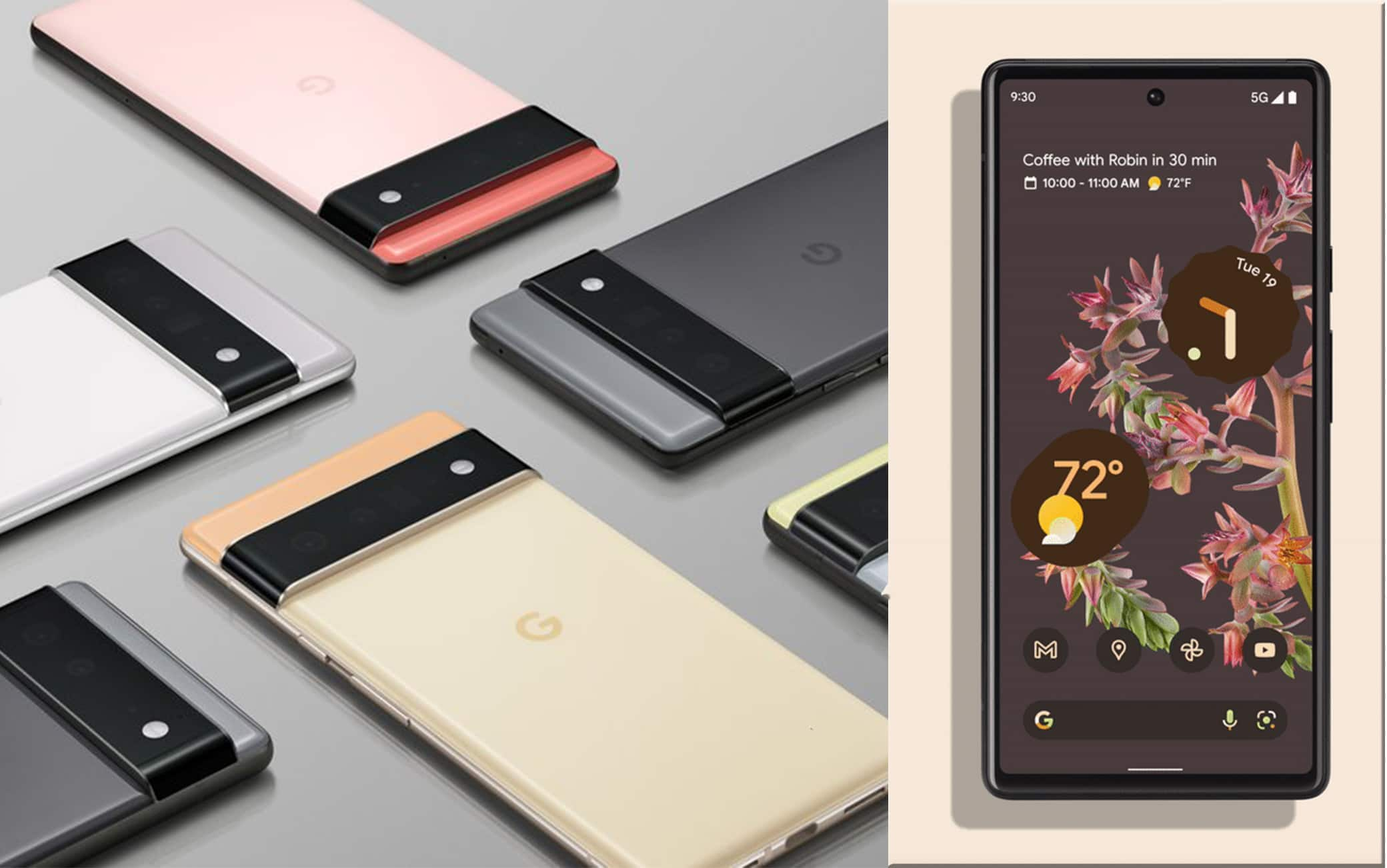 L'interfaccia utente di Android 12 su Google Pixel 6 e 6 Pro adatta i colori a quelli dello sfondo