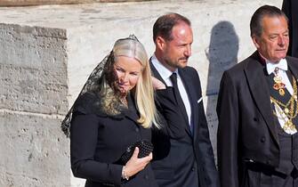 26 April 2025, Vatican, Vatikanstadt: Crown Prince Haakon of Norway (M) and Mette-Marit, Crown Princess of Norway, attend the funeral mass for the late Pope Francis in St. Peter's Square. Photo: Michael Kappeler/dpa (Photo by Michael Kappeler/picture alliance via Getty Images)