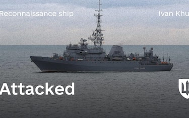 La Marina ucraina ha reso noto di aver messo fuori combattimento con un missile Neptune la grande nave nave russa da sbarco Kostyantyn Olshansky, che la Federazione russa aveva sottratto a Kiev nel 2014, 26 marzo 2024. 
X / Defense of Ukraine  +++ ATTENZIONE LA FOTO NON PUO' ESSERE PUBBLICATA O RIPRODOTTA SENZA L'AUTORIZZAZIONE DELLA FONTE DI ORIGINE CUI SI RINVIA+++ NPK +++ 
FERMO IMMAGINE 'QUARTA REPUBBLIC/